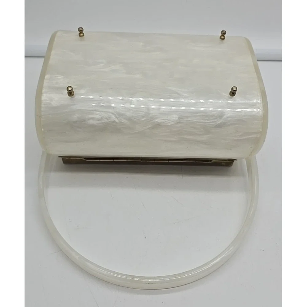 Vtg Tyrolene Lucite Purse Metal Filigree Single‎ Handle 1940's Mid Century Purse